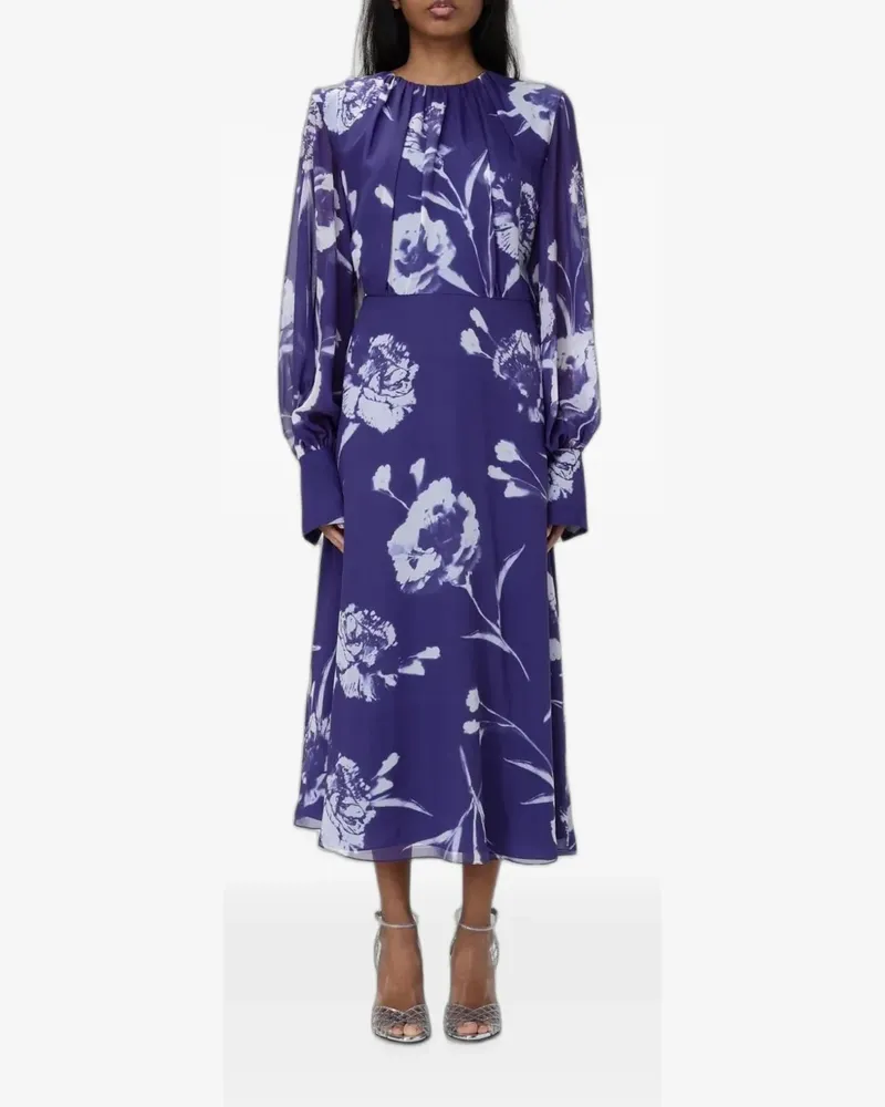 Erdem long-sleeve floral-print midi dress - Violett Violett