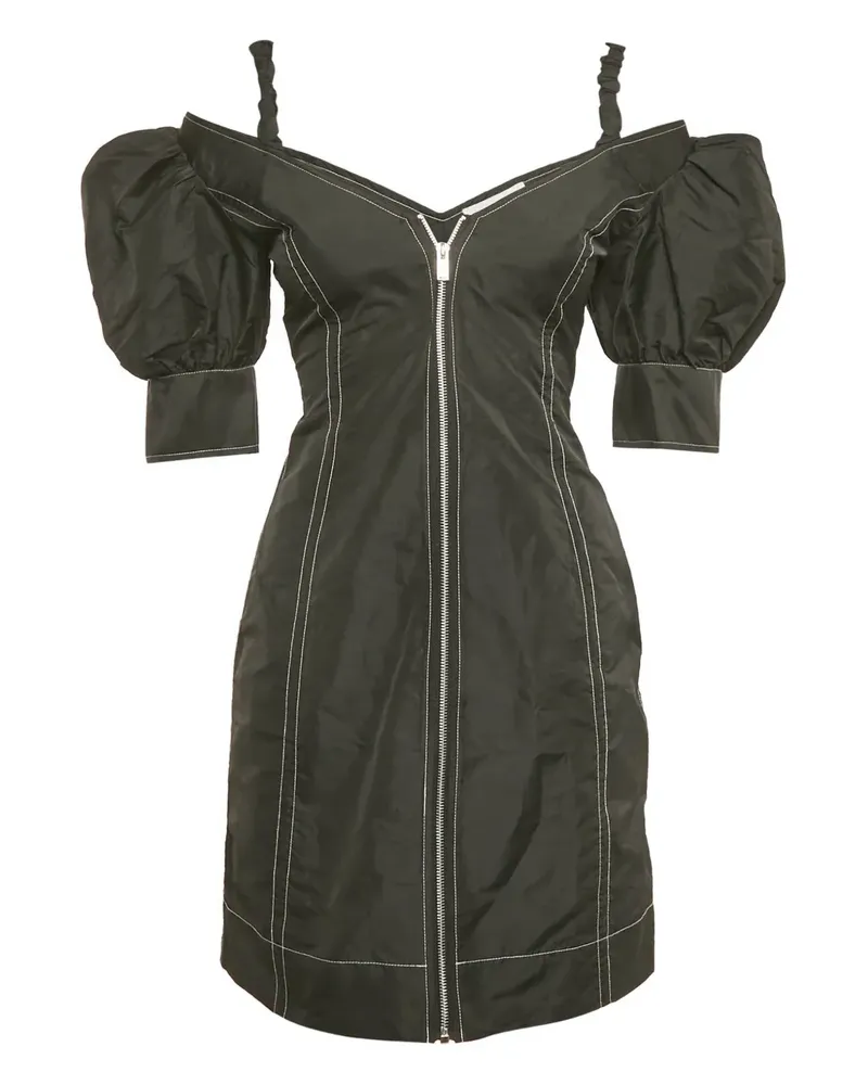 Ganni Schulterfreies Kreppkleid - Schwarz Schwarz