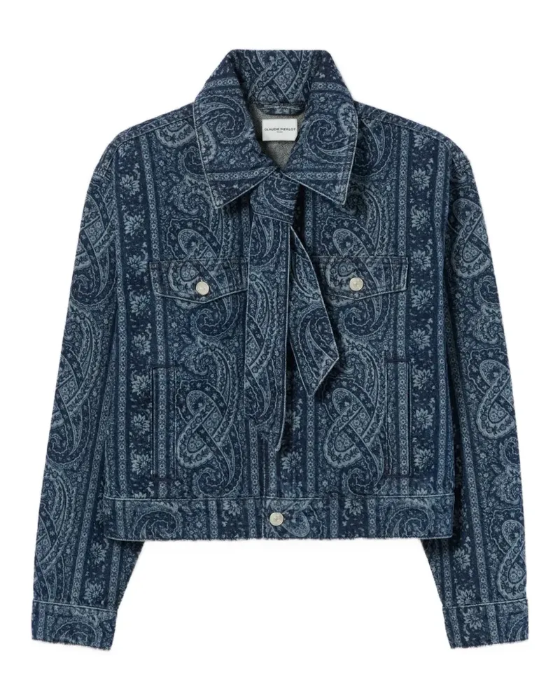 Claudie Pierlot paisley-print pussy-bow denim jacket - Blau Blau