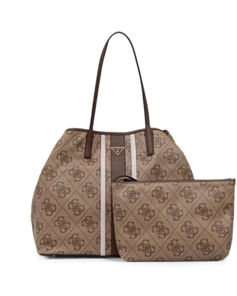 Guess Gestreifte Victoria Tote Bag mit Monogramm - Braun Braun