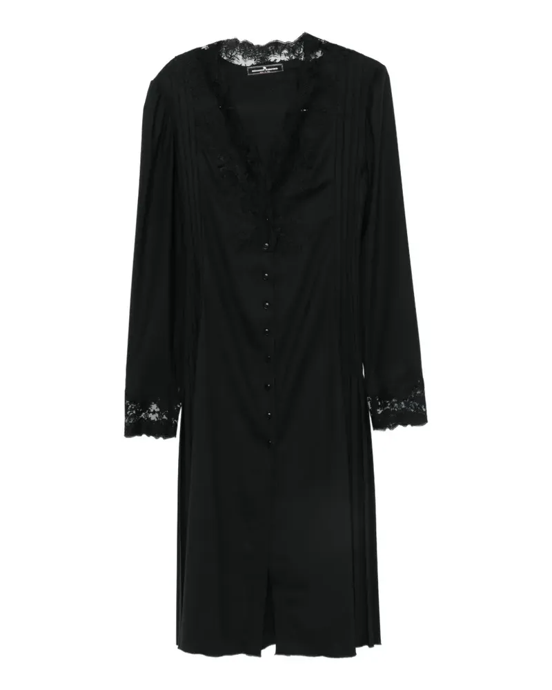 Ermanno Scervino Plissiertes Midikleid mit Spitzenbesatz - Schwarz Schwarz