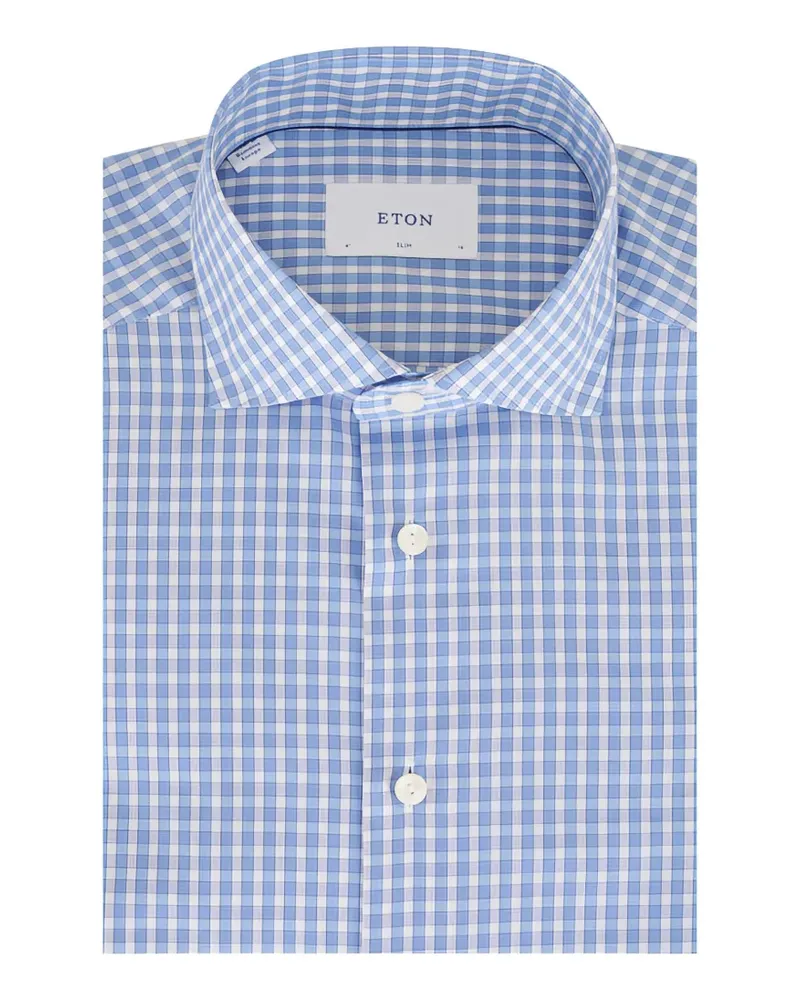 Eton check-pattern button-down cotton shirt - Blau Blau