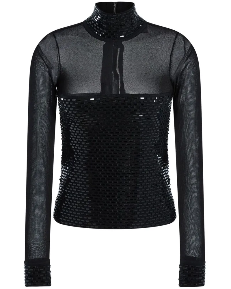 Retrofête Bluse mit Perlenverzierung - Schwarz Schwarz