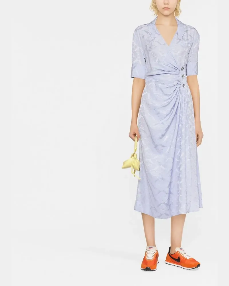 Ganni Drapiertes Midikleid mit Blumen-Print - Blau Blau