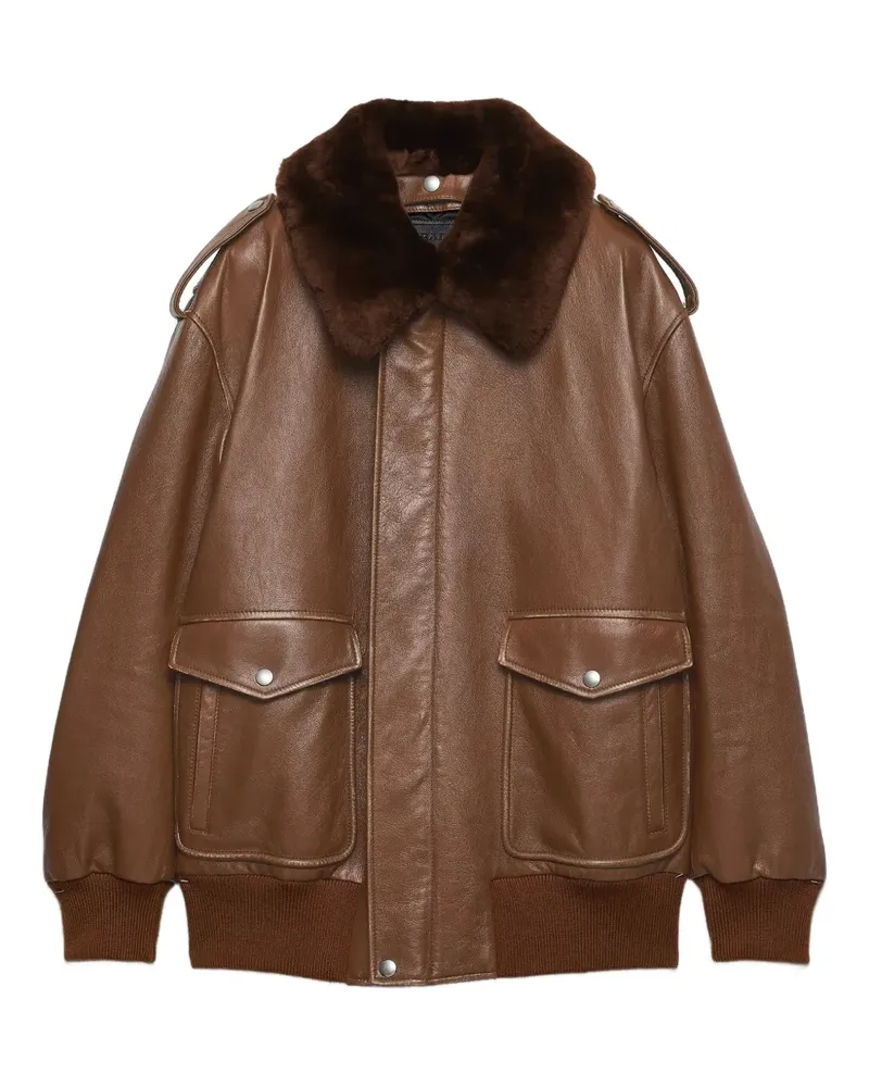 Prada Lederjacke mit Shearling-Kragen - Braun Braun