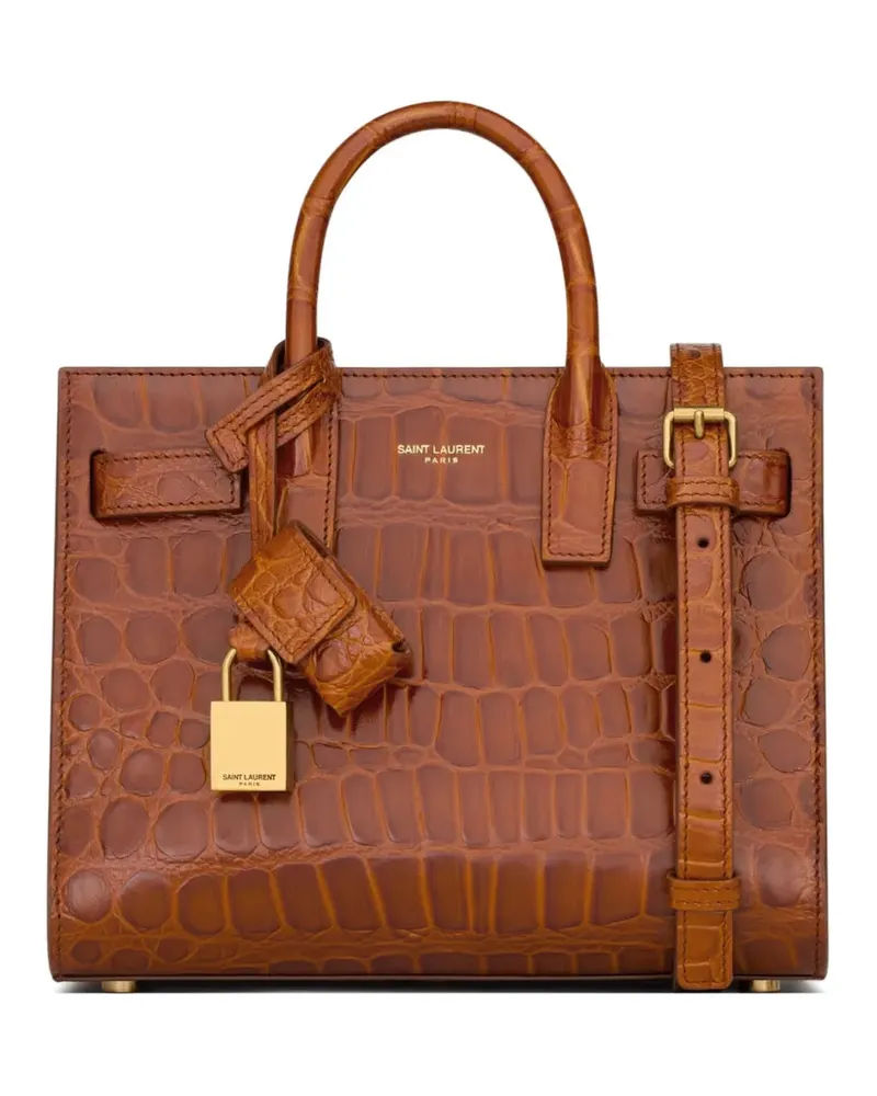 Saint Laurent Sac de Jour crocodile-effect leather tote bag - Braun Braun