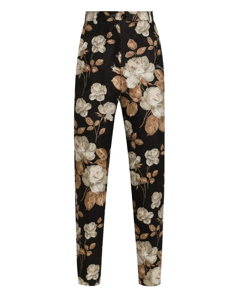 Dolce & Gabbana Brokat-Hose mit Rosen-Print - Schwarz Schwarz