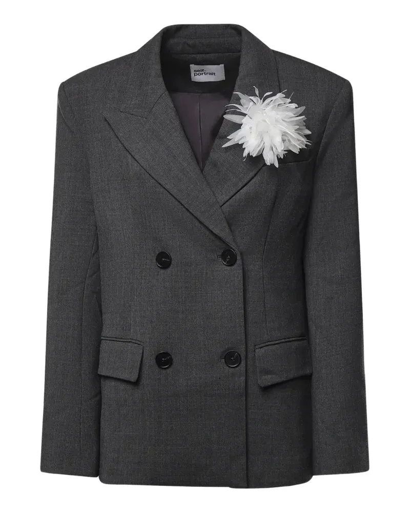 Self-Portrait grey double-breasted flower blazer - Grau Grau