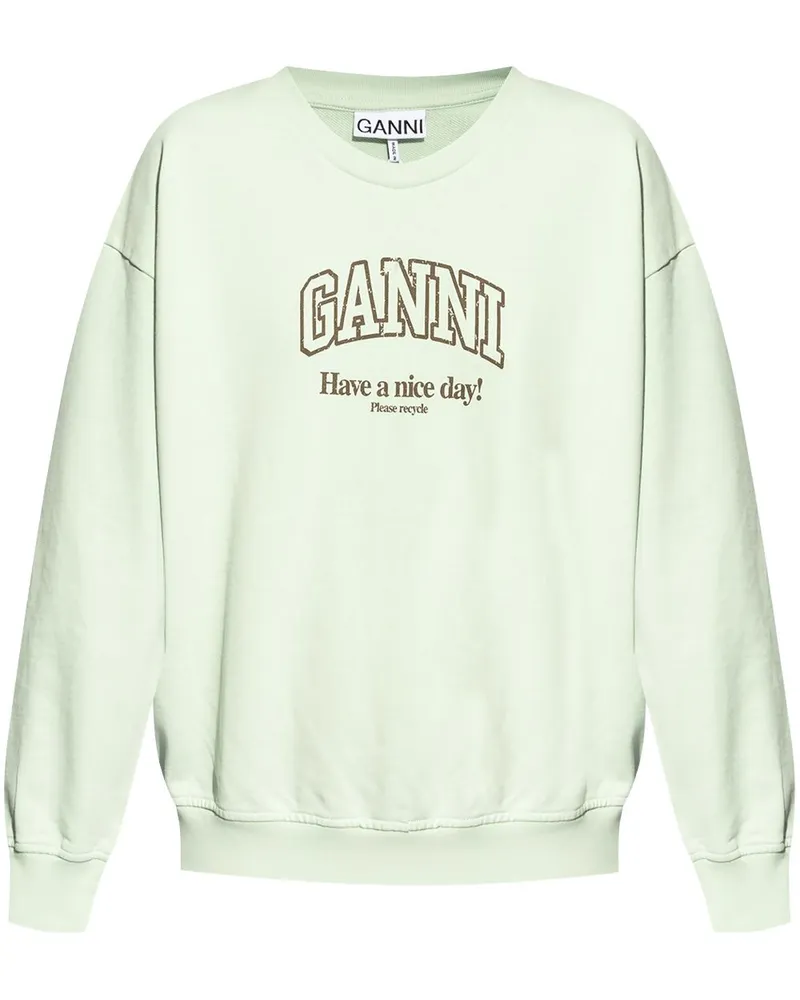 Ganni Sweatshirt aus Bio-Baumwolle mit Logo - Grün Grün