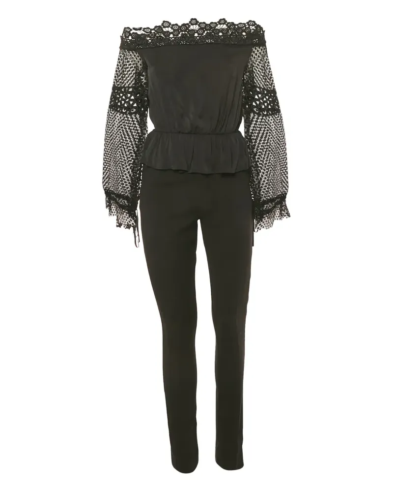 Self-Portrait lace-panelled crepe jumpsuit - Schwarz Schwarz