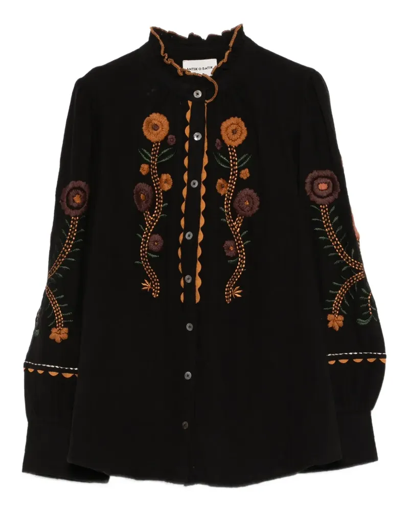 Antik Batik embroidered frill-neck shirt - Schwarz Schwarz