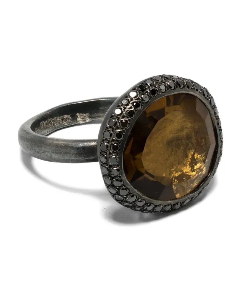 Rosa Maria sterling silver black diamond and beer quartz ring - Schwarz Schwarz
