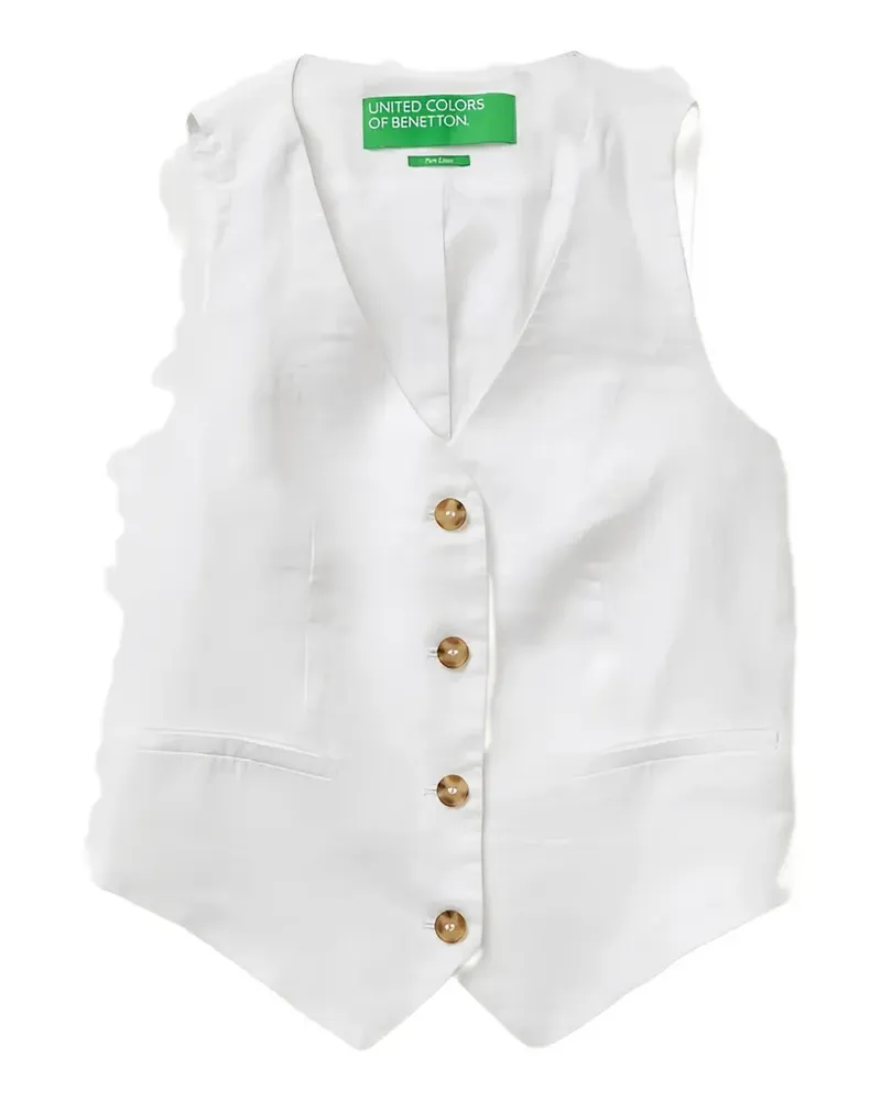 Benetton V-neck linen waistcoat - Weiß Weiß