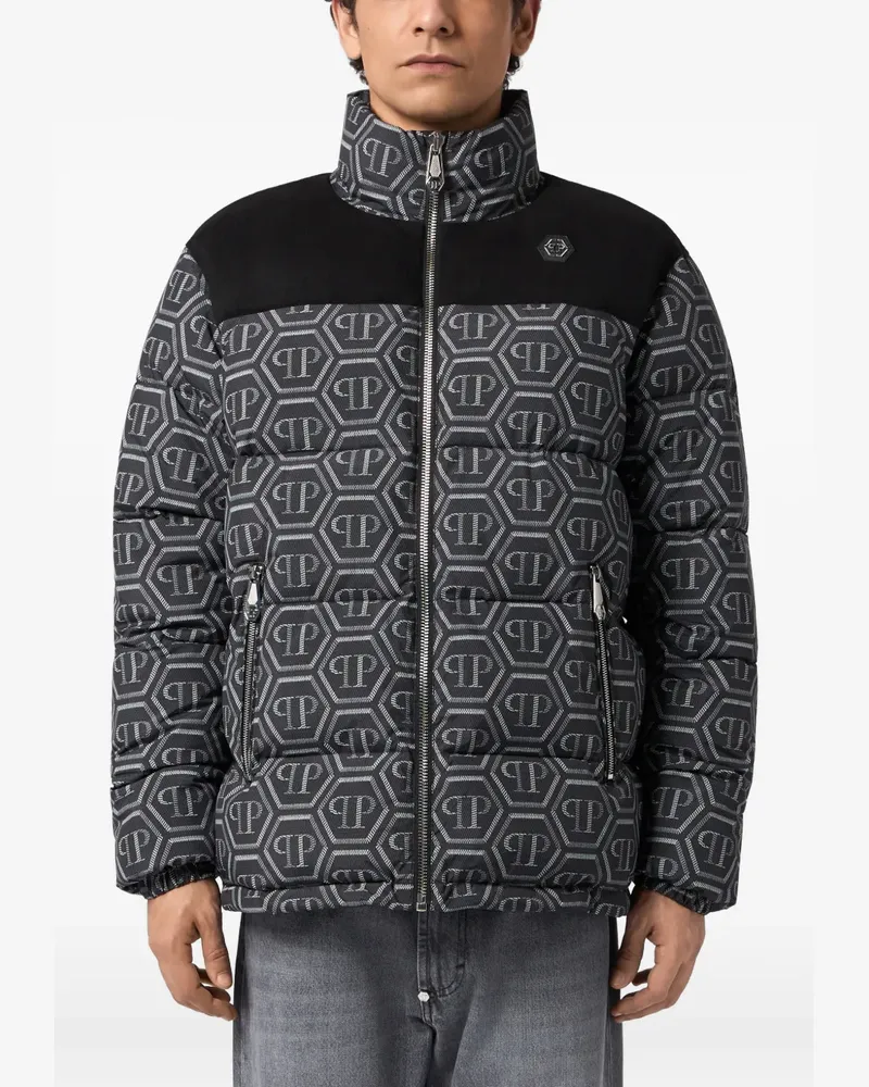 Philipp Plein Gefütterte Jacke mit Monogramm-Print - Schwarz Schwarz