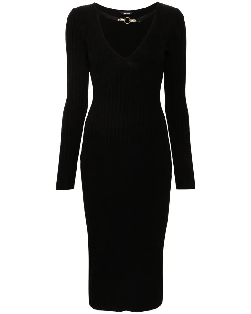 Just Cavalli Gestricktes Midikleid mit V-Ausschnitt - Schwarz Schwarz