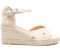 Wedge-Sandalen mit überkreuzten Riemen 70mm - Nude