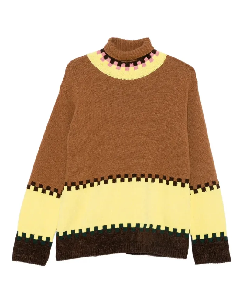 La DoubleJ Intarsien-Pullover in Colour-Block-Optik - Braun Braun