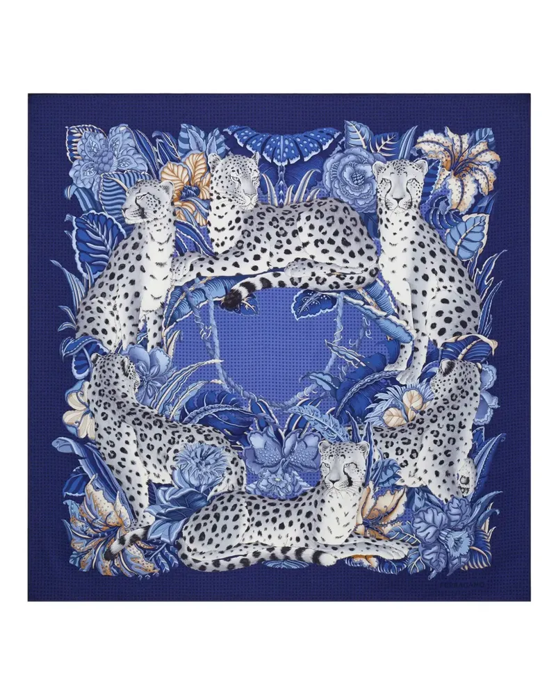 Ferragamo Seidenschal mit Geparden-Print - Blau Blau