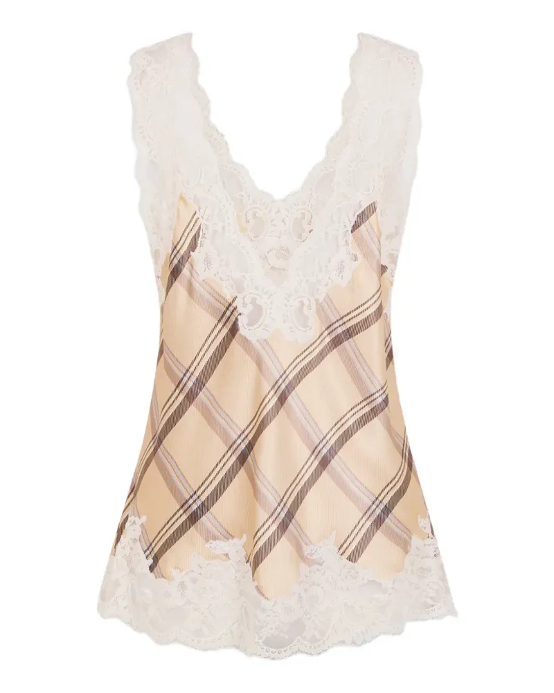 Paco Rabanne Seidentop mit Schottenkaro-Print und Spitzendetail - Nude Nude