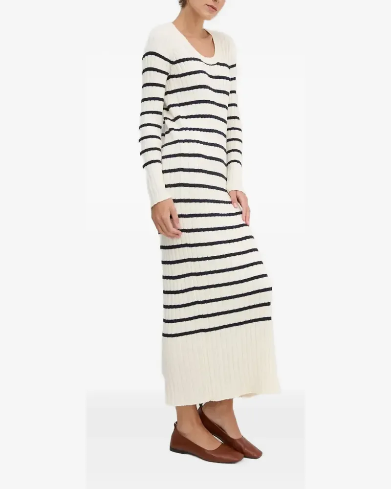 Barbour Gestricktes Midikleid mit Streifen - Weiß Weiß