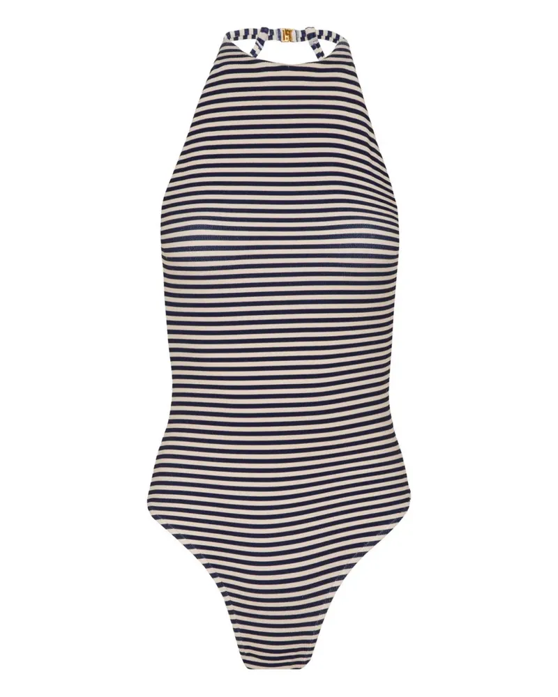 Lenny Niemeyer Gestreifter Maio Badeanzug mit Stehkragen - Blau Blau