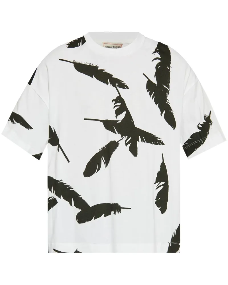 Alexander McQueen Oversized-T-Shirt mit Feder-Print Weiß