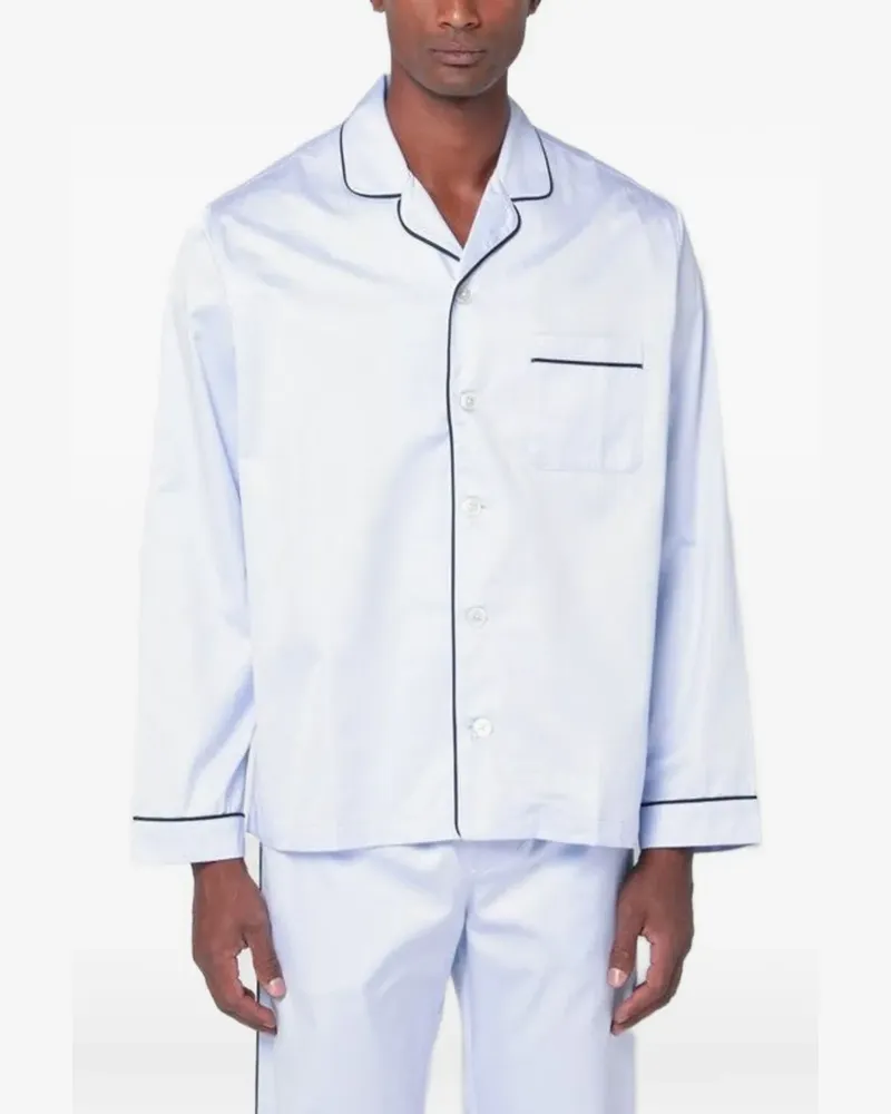 TEKLA piped-trim pajama shirt - Blau Blau