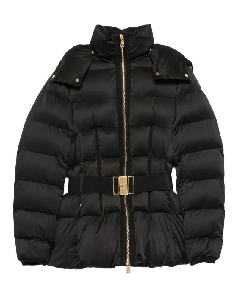 Elisabetta Franchi Gefütterte Kapuzenjacke mit Gürtel - Schwarz Schwarz