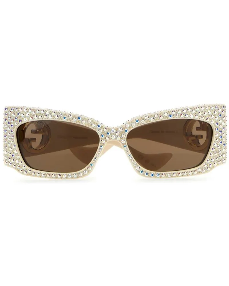 Gucci Sonnenbrille mit Strass und GG-Logo Nude