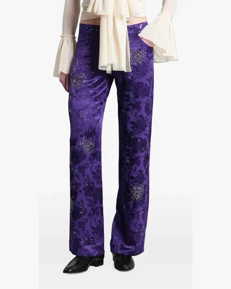 SIEDRES Brity floral-jacquard sequin-embellished trousers - Violett Violett