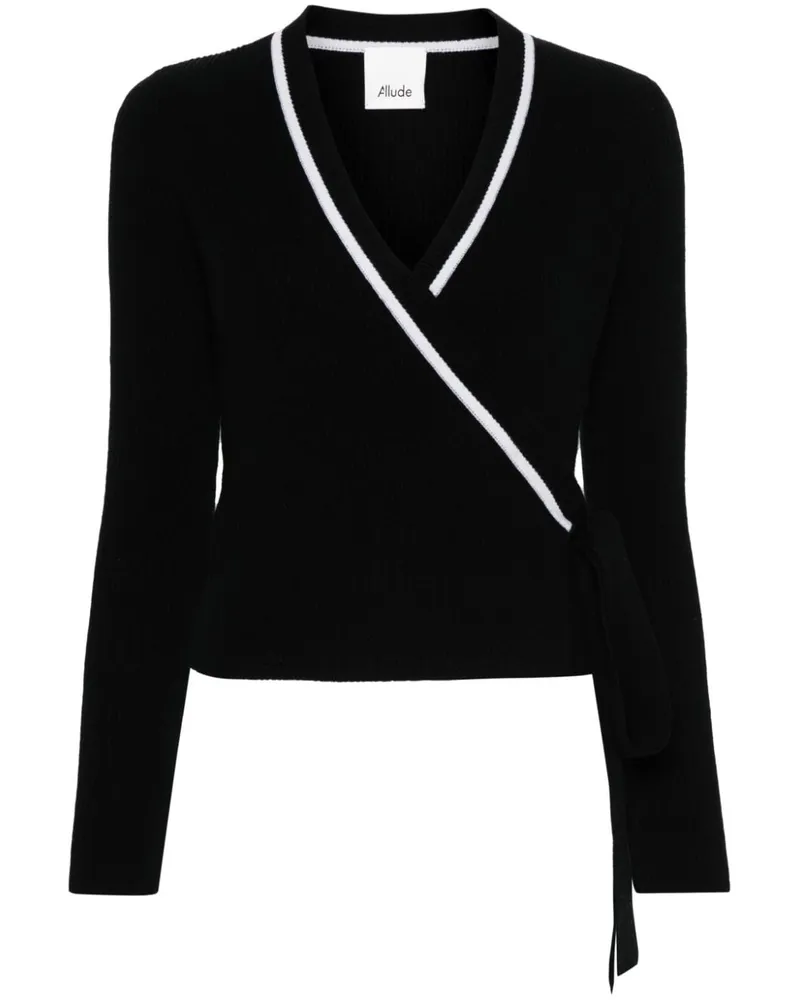 ALLUDE Gewickelter Feinripp-Cardigan - Schwarz Schwarz