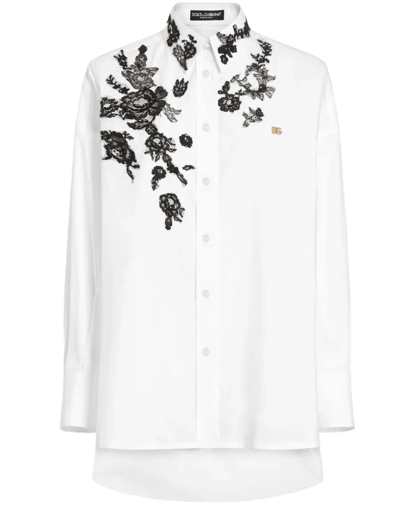 Dolce & Gabbana Hemd mit Blumenapplikation - Weiß Weiß