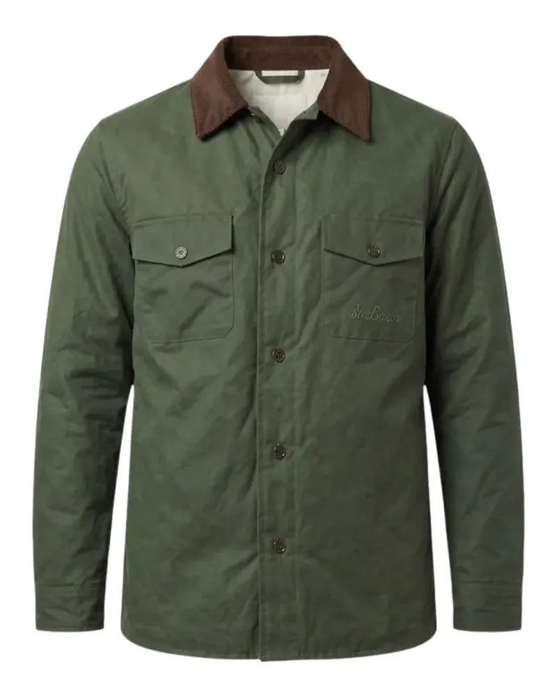 MC2 Saint Barth Bedale Jacke mit Cordkragen und Logo-Stickerei - Grün Grün