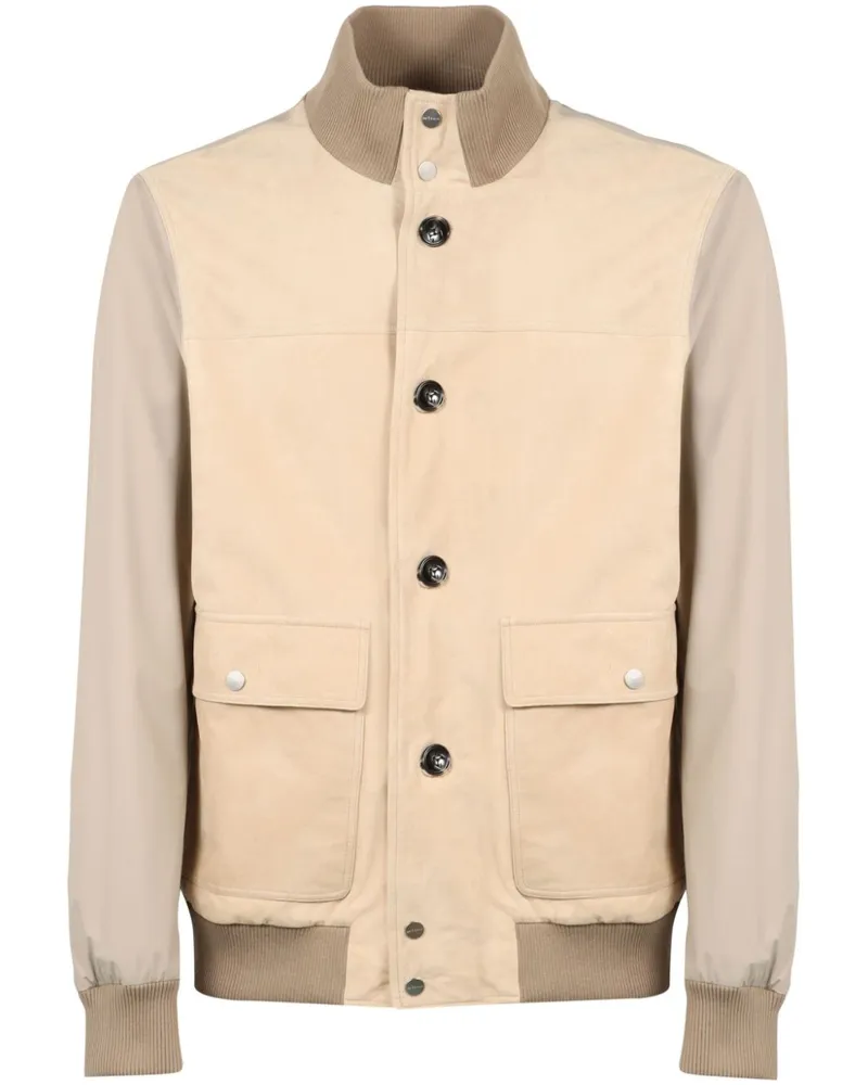 Kiton Windbreaker mit Ledereinsätzen Nude