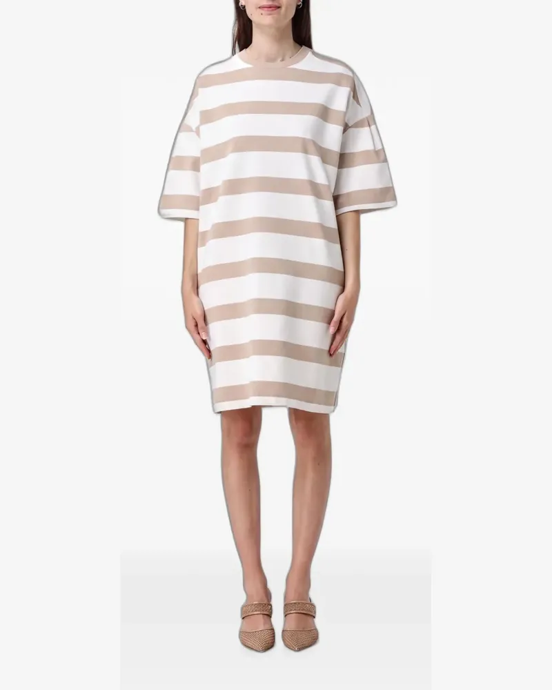 Max Mara Kurzärmeliges Midikleid mit Streifen - Weiß Weiß