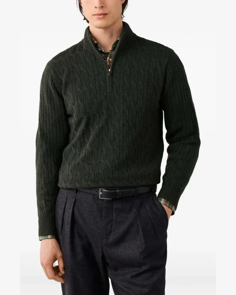 Hackett Pullover mit Zopfmuster und Viertelreißverschluss - Grün Grün