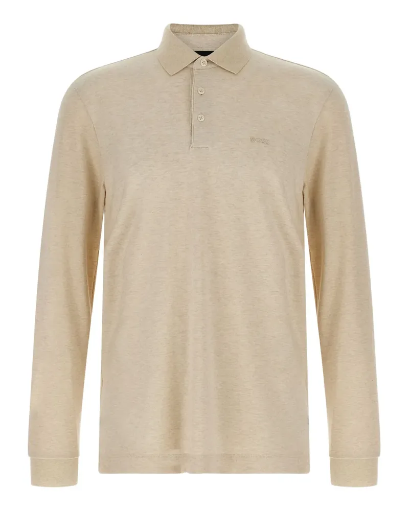 HUGO BOSS embroidery-logo long-sleeve polo shirt - Nude Nude