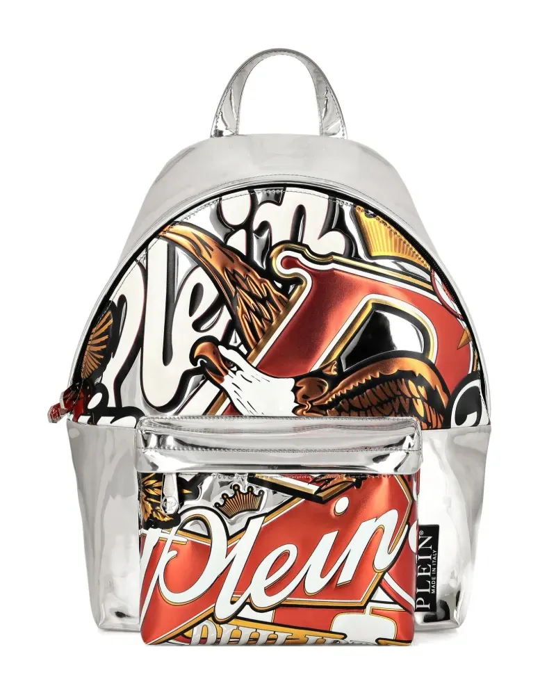 Philipp Plein Rucksack mit Prägung - Silber Silber