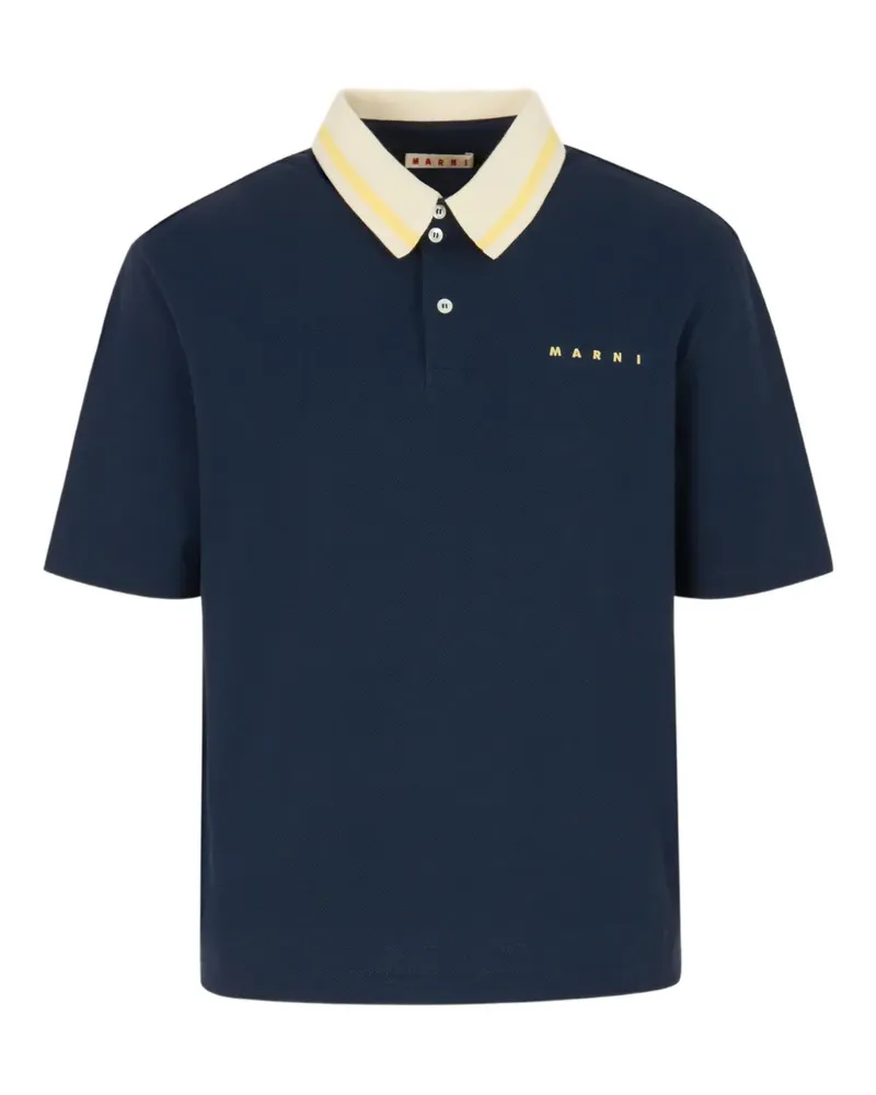 Marni Gestreiftes Poloshirt mit Logo-Print - Blau Blau
