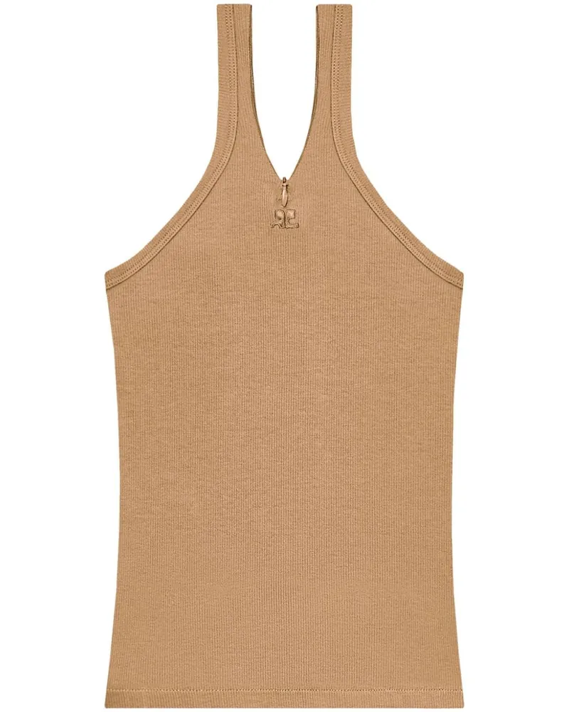 Courrèges Geripptes Trägershirt mit Logo - Braun Braun