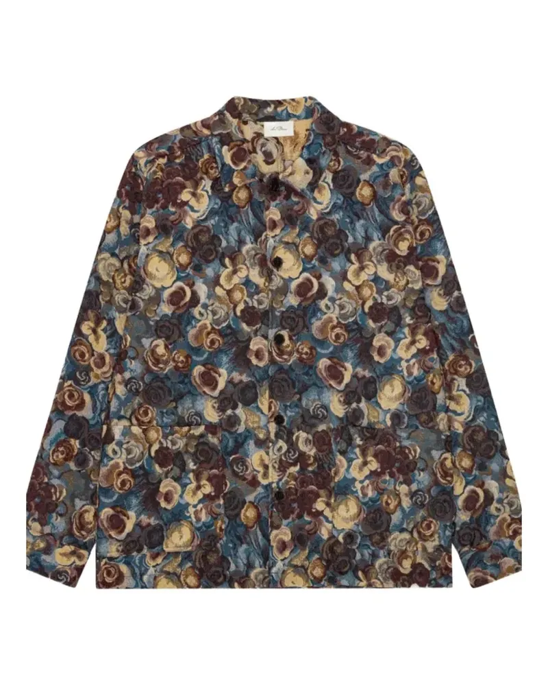LES DEUX flower jacquard shirt jacket - Blau Blau