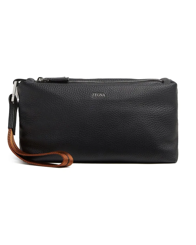 Ermenegildo Zegna Clutch mit Logo-Schild Schwarz