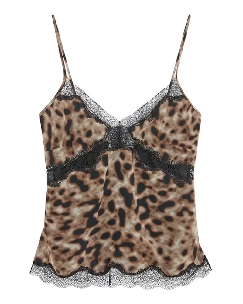 16ARLINGTON Clio Oberteil mit Leopardenprint und Spitzenbesatz - Braun Braun