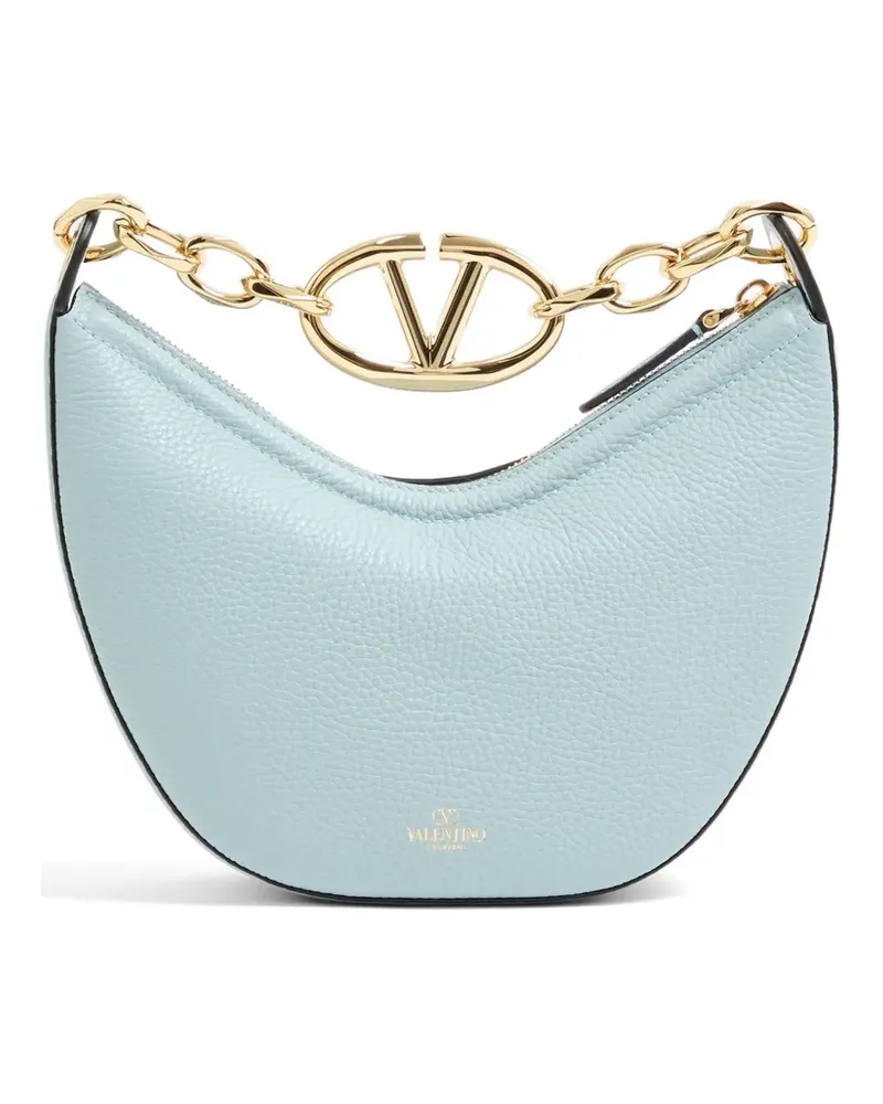 Valentino Garavani Mini VLogo Moon Tasche aus körnigem Kalbsleder mit Kette - Blau Blau