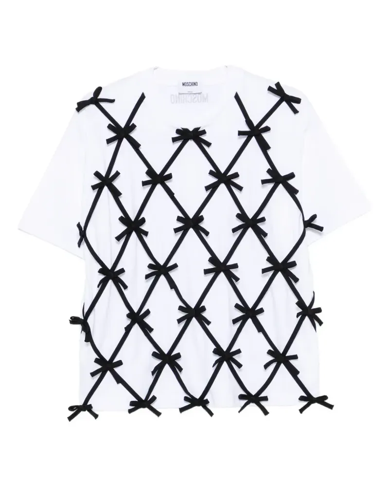 Moschino bow-embellished lattice-overlay T-shirt - Weiß Weiß