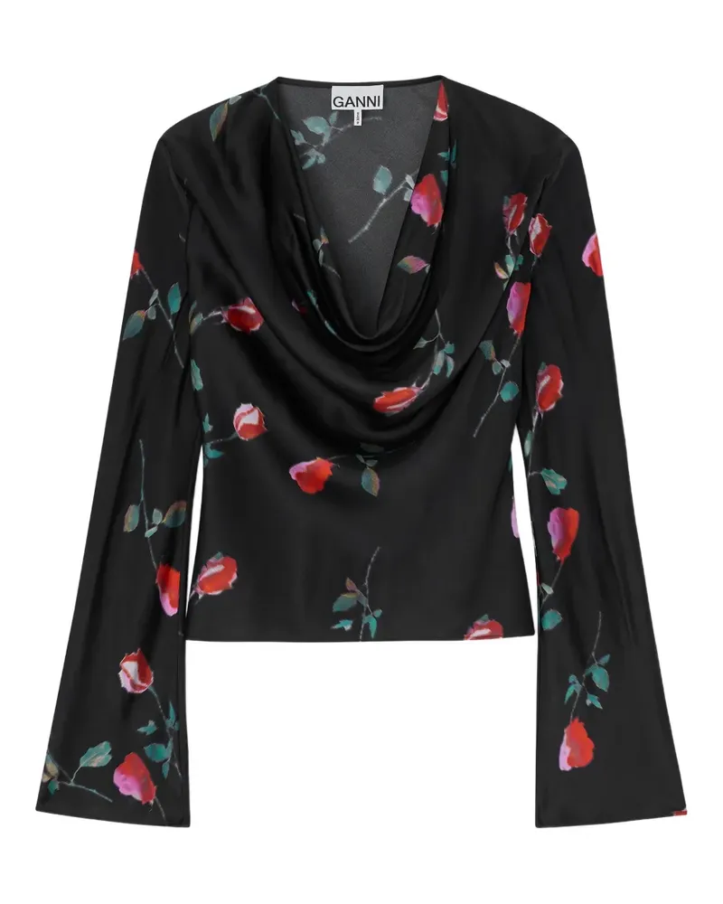 Ganni Oberteil mit drapiertem Ausschnitt - Schwarz Schwarz