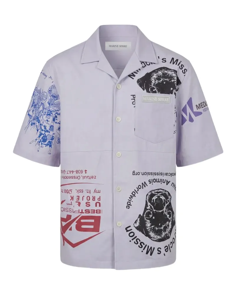 Marine Serre Scout graphic-print bowling shirt - Blau Blau