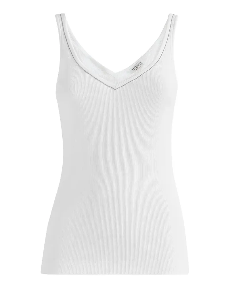 Brunello Cucinelli Geripptes Jersey-Top mit Monili - Weiß Weiß