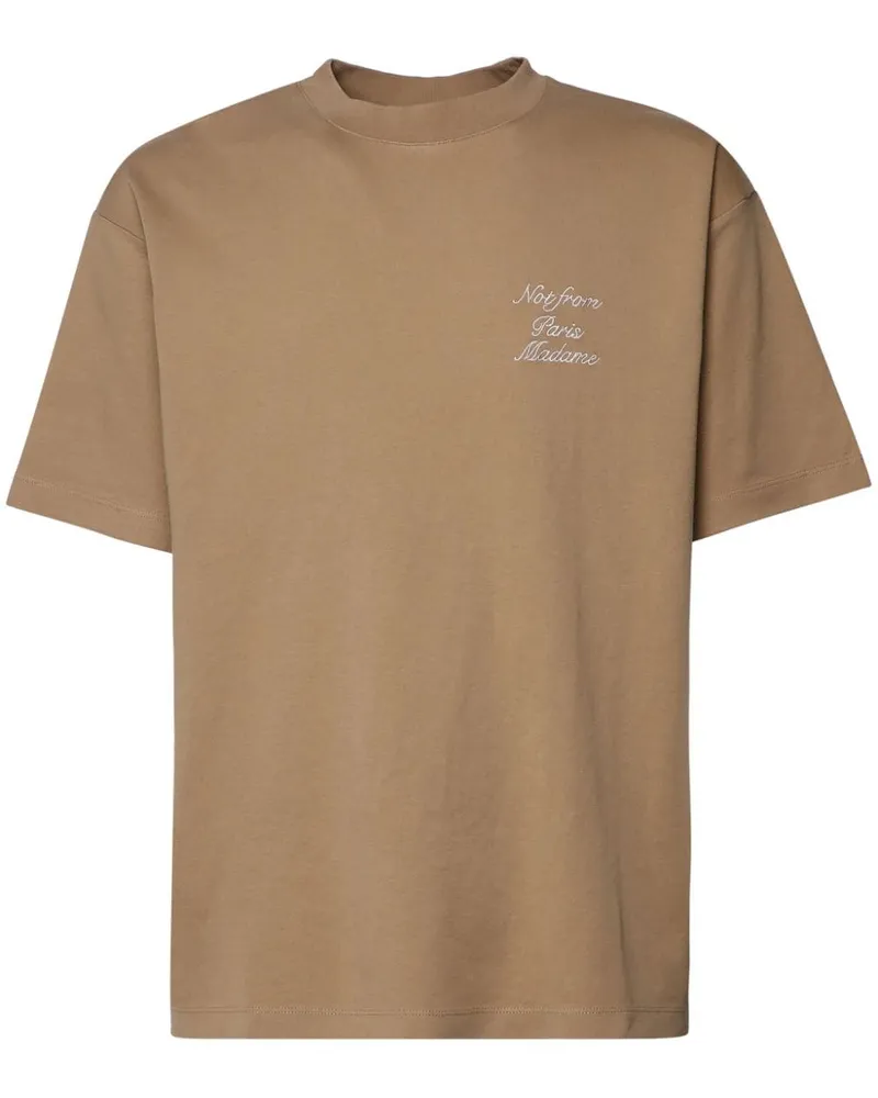 Drôle de Monsieur T-Shirt mit Slogan-Stickerei - Braun Braun