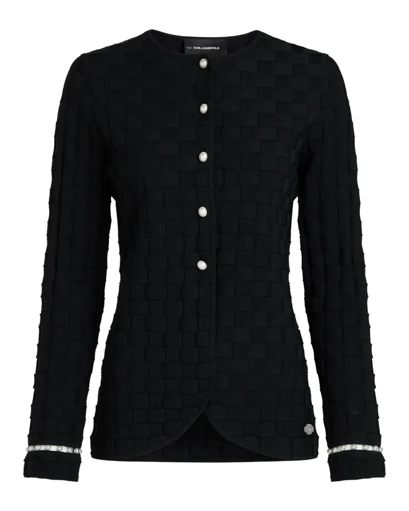 Karl Lagerfeld pearl-embellished basket-weave cardigan - Schwarz Schwarz
